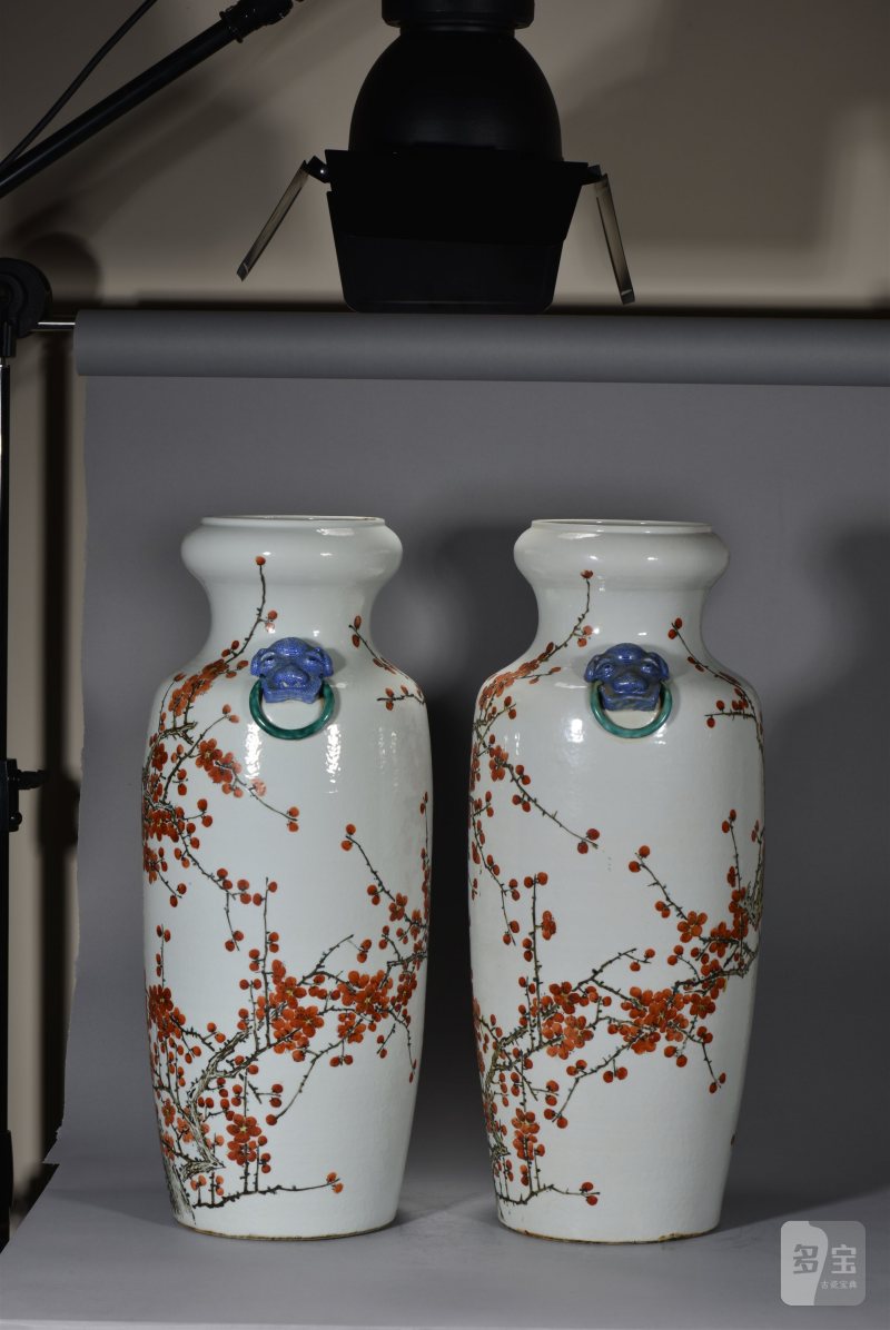 清光绪 金品卿风格浅绛彩梅花图大瓶一对 - 图5